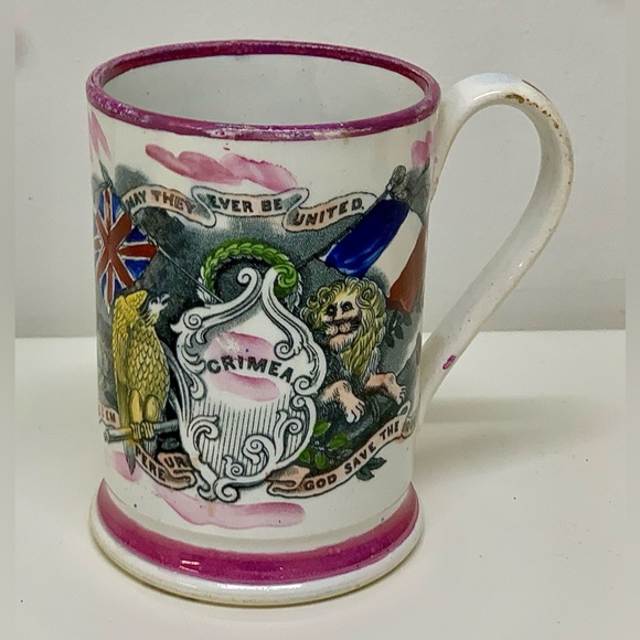 1850s Vtg Antique Crimean War Sunderland Pink Pearl Transfer Lustreware Frog Mug - Picture 15 of 16